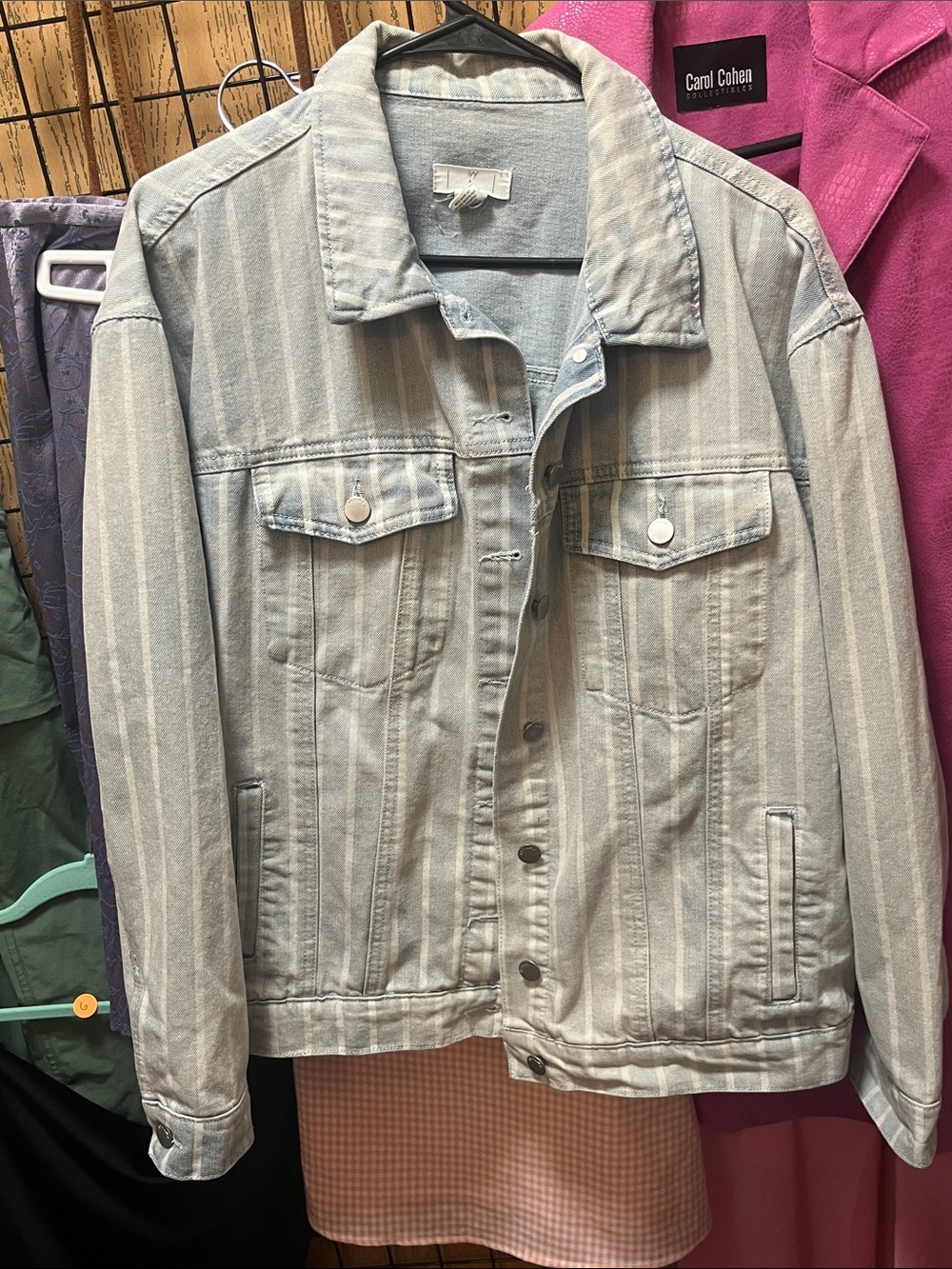 Striped Light Gray Denim Jacket - Unbranded